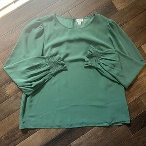 J. Crew Sage Green Blouse with Puff Sleeves